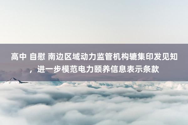 高中 自慰 南边区域动力监管机构辘集印发见知，进一步模范电力颐养信息表示条款