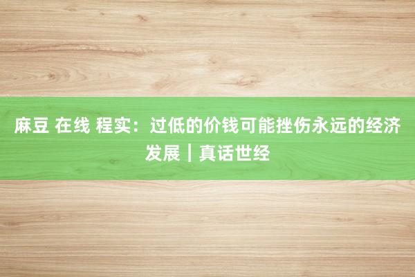 麻豆 在线 程实：过低的价钱可能挫伤永远的经济发展︱真话世经