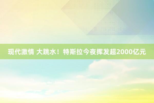 现代激情 大跳水！特斯拉今夜挥发超2000亿元