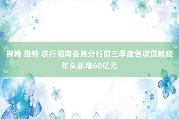 裸舞 推特 农行湖南娄底分行前三季度各项贷款较年头新增60亿元