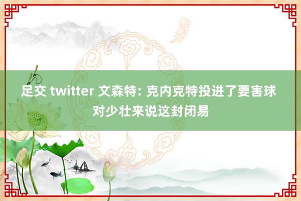 足交 twitter 文森特: 克内克特投进了要害球 对少壮来说这封闭易